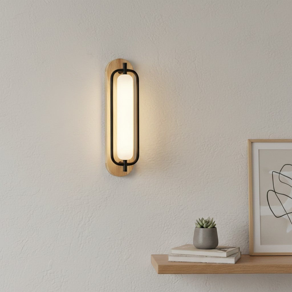 goodlampe applique murale en bois massif et verre LED, design moderne, éclairage d'ambiance pour chambre ou salon.