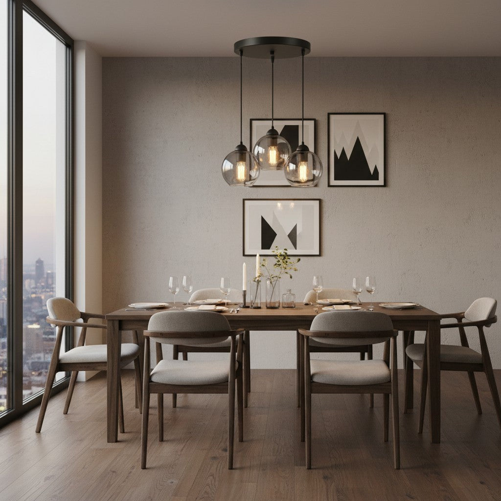 goodlampe grey glass pendant light with 3 E27 bulbs, modern Nordic style