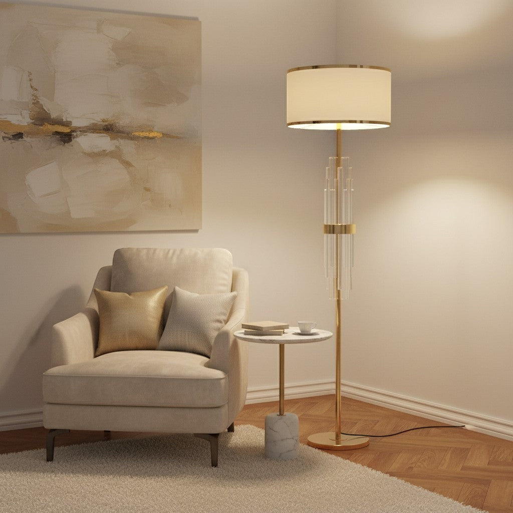 goodlampe lampadaire luxe en cristal et tissu, style nordique, éclairage LED, idéal pour salon ou chambre.