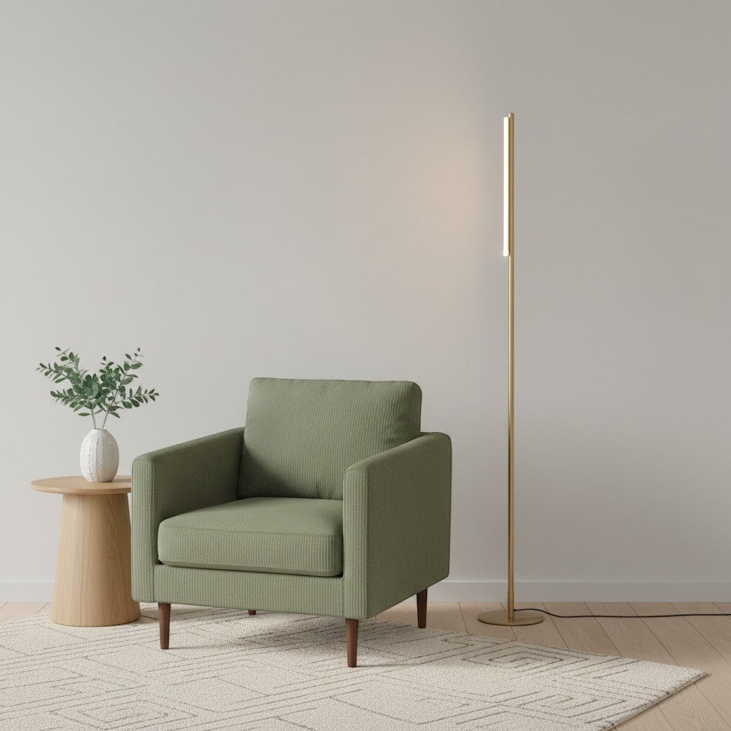 goodlampe lampadaire LED Bauhaus en métal doré, design minimaliste, éclairage haut et bas, idéal pour salon ou chambre.