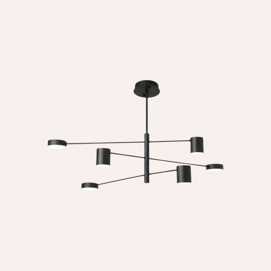 Lustre noir minimaliste nordique en fer forgé 6 têtes