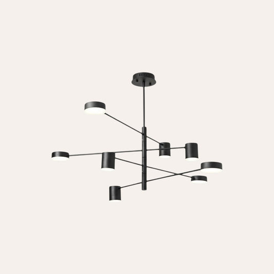 Lustre noir minimaliste nordique en fer forgé 8 têtes