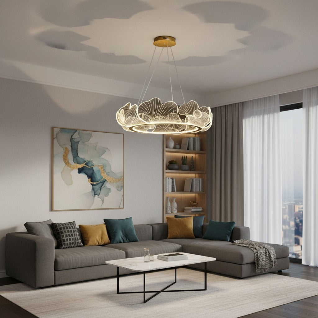 goodlampe Art Deco acrylic petal LED pendant light, warm white light, 62cm or 82cm, dimmable option