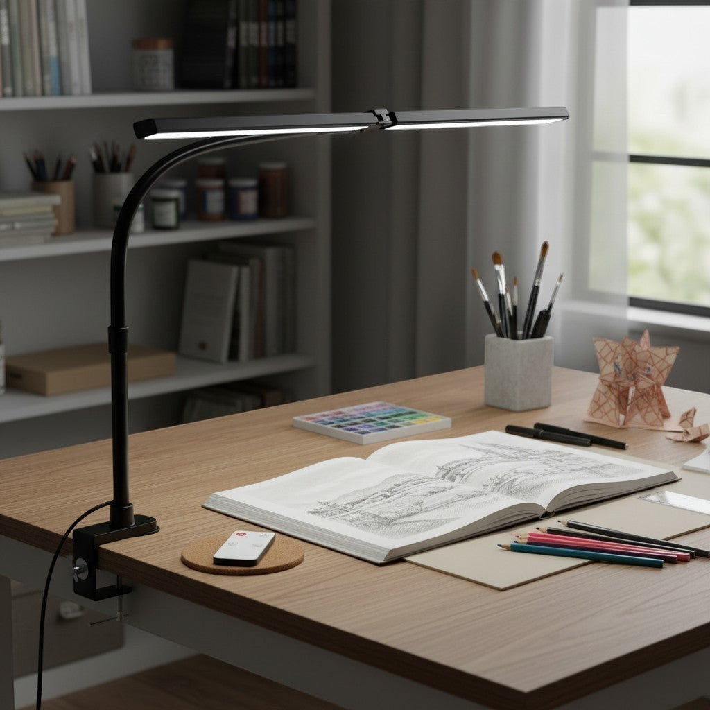 goodlampe black adjustable LED architect desk lamp with clamp base and remote control
