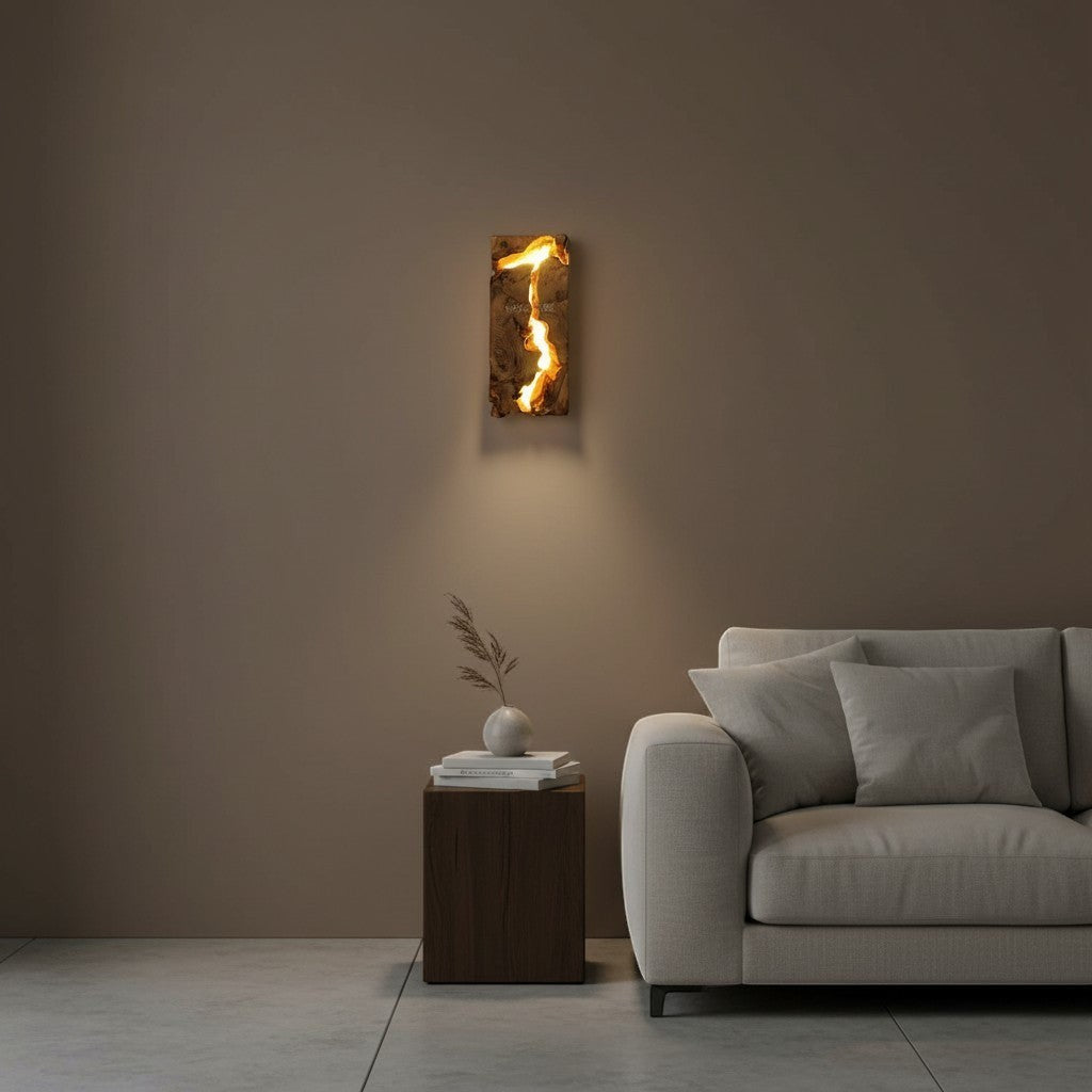 Applique murale goodlampe en bois brut style japonais, éclairage LED chaud, design organique, couleur café beige.
