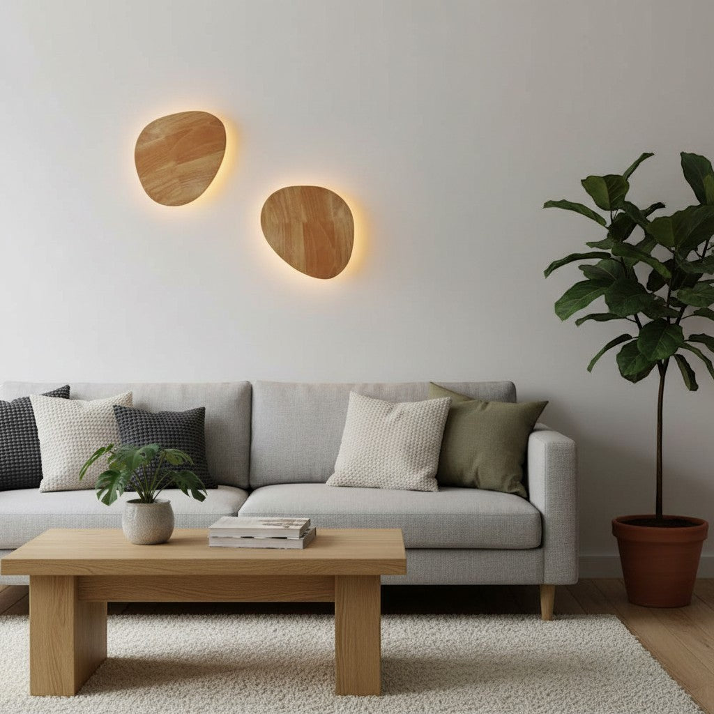 goodlampe applique murale LED en bois clair, forme organique, lumière chaude 3500K, design naturel