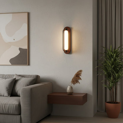 Applique murale goodlampe en bois massif et verre LED, design moderne, idéale pour chambre ou salon.