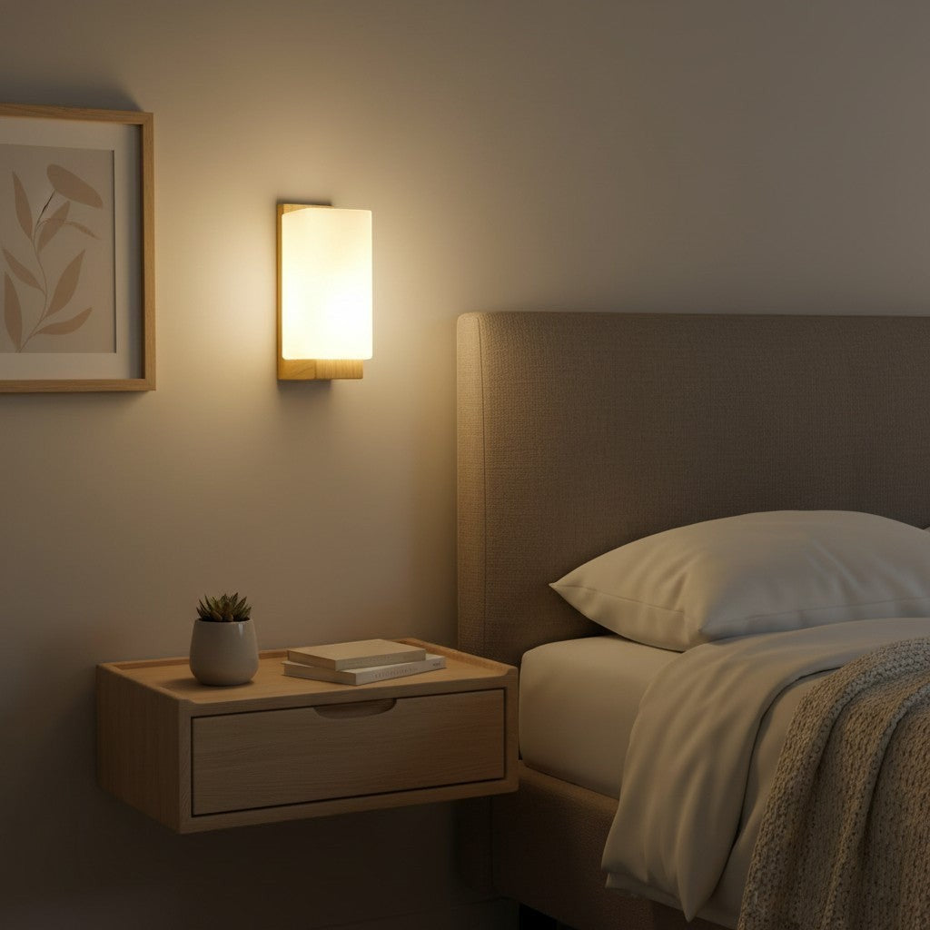 goodlampe applique murale moderne en bois et verre blanc, design minimaliste, éclairage doux pour intérieur
