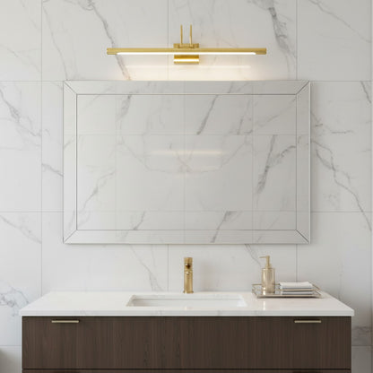 Applique miroir salle de bain goodlampe dorée en métal avec éclairage LED moderne au-dessus d'un miroir rectangulaire
