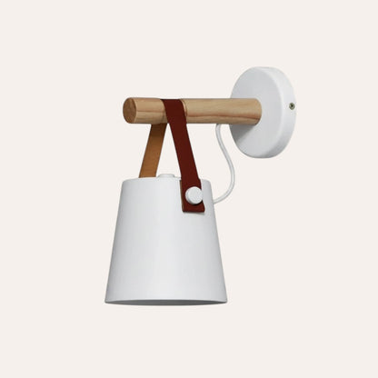 goodlampe applique murale blanche en aluminium et bois avec ceinture en cuir marron, style nordique moderne.