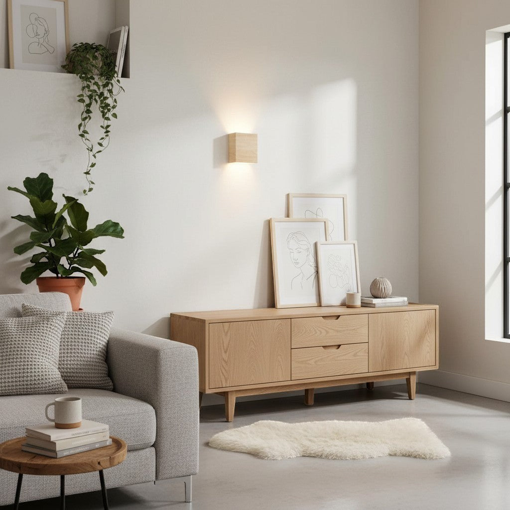 Applique murale carrée en bois naturel de style nordique, éclairage vers le haut et le bas, par goodlampe