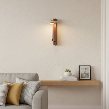 Applique murale goodlampe en bois brun et pierre claire, style nordique japonais, avec interrupteur tactile.