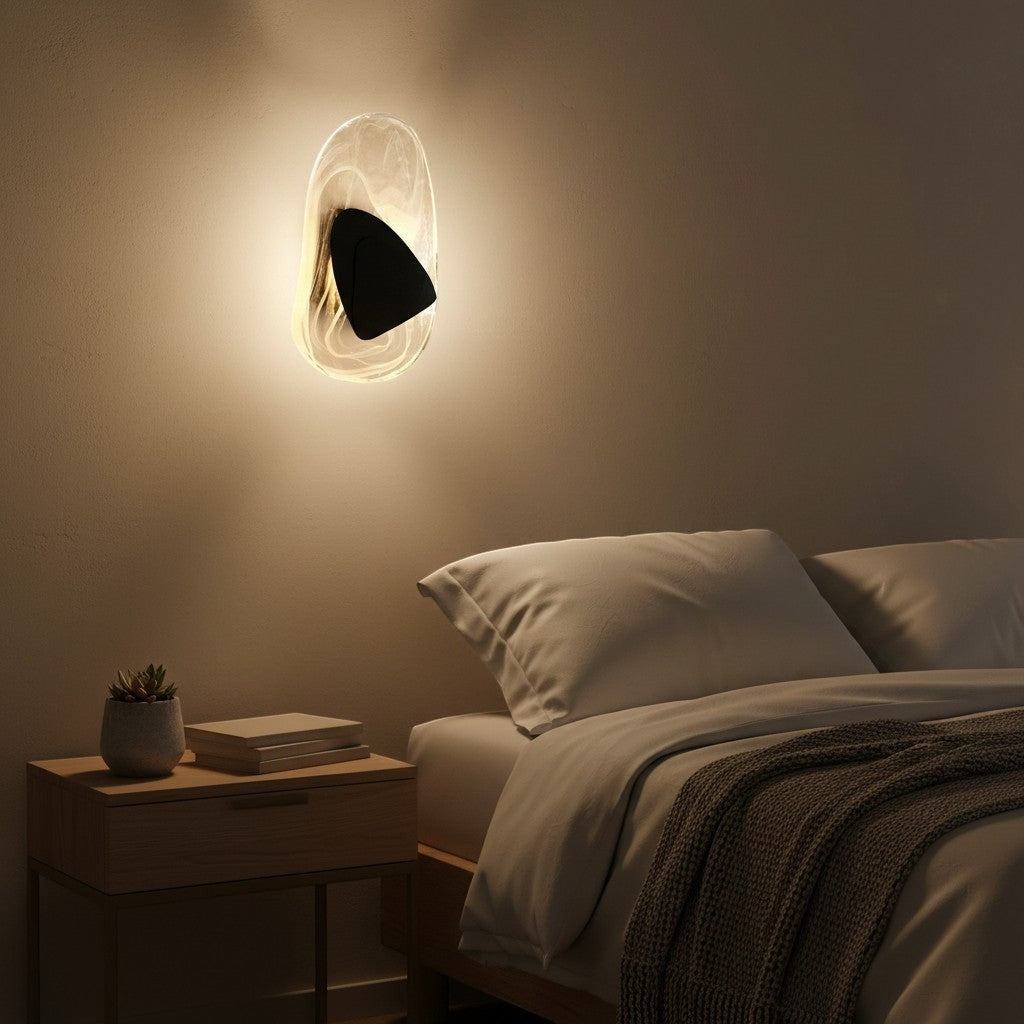 goodlampe applique murale moderne en fer noir et verre blanc marbré, éclairage LED, design unique