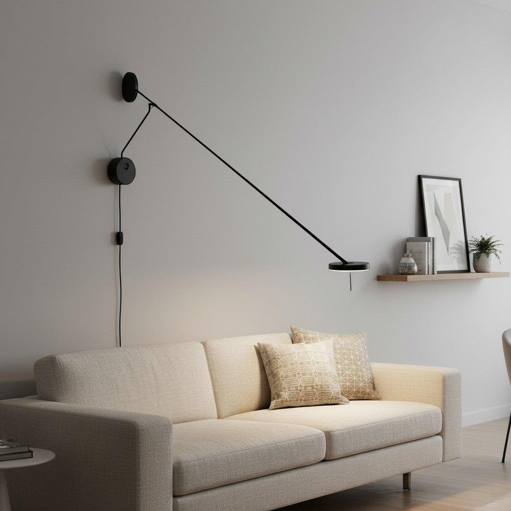 Applique murale goodlampe en fer noir, design moderne à bras unique, éclairage d'ambiance réglable.