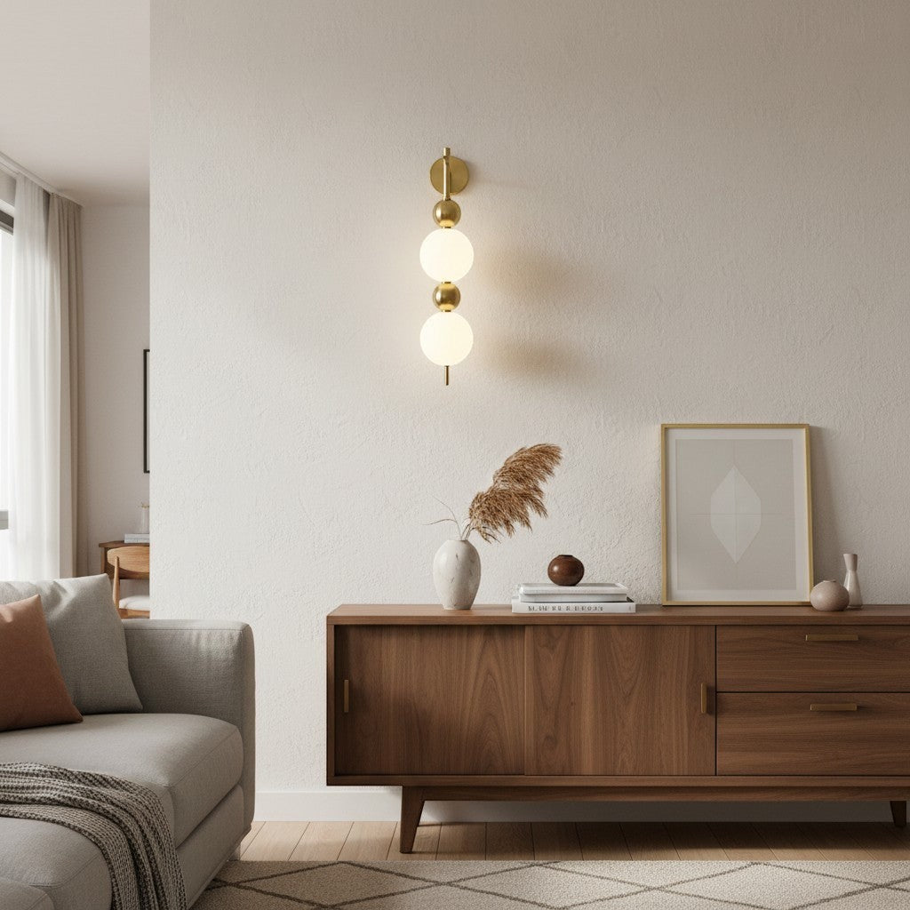 goodlampe applique murale LED dorée avec 2 globes en verre blanc et détails dorés, style moderne