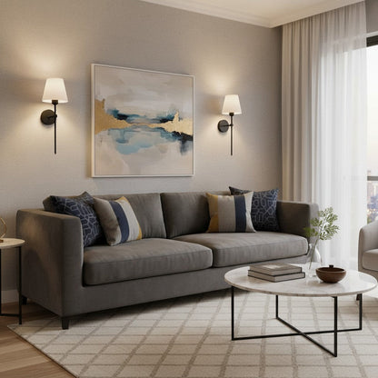 goodlampe applique murale style américain industriel, abat-jour conique blanc en tissu, structure métallique noire, éclairage d'appoint chic