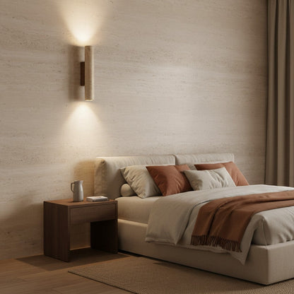 goodlampe applique murale Wabi Sabi en travertin jaune avec éclairage LED, design cylindrique moderne