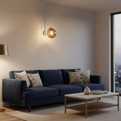 goodlampe applique murale moderne en verre fumé avec bras métallique doré, éclairage d'ambiance