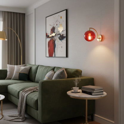 goodlampe applique murale moderne en verre rouge strié avec bras en métal doré, éclairage d'appoint
