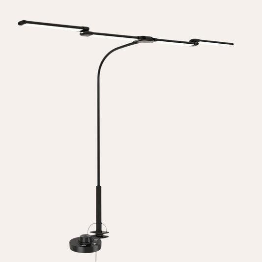goodlampe black adjustable LED architect desk lamp with 3 heads and clamp base, dimmable.
