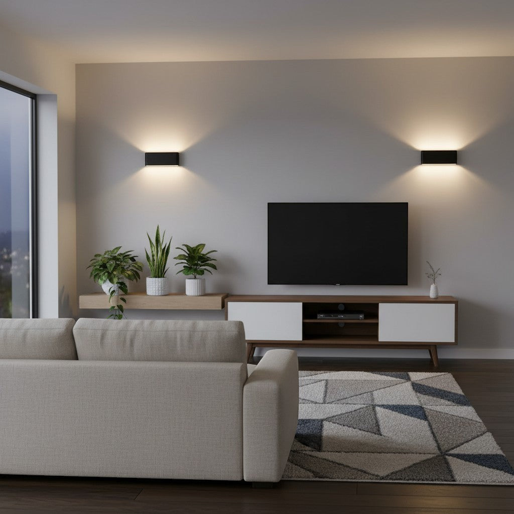 goodlampe black aluminium modern wall light with up and down lighting, IP65 rated for hallways