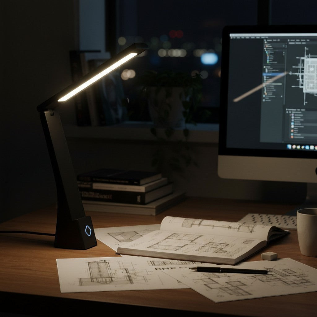 goodlampe black foldable LED desk lamp with touch control and dimmable light, rechargeable and portable
