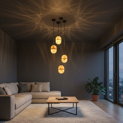 goodlampe modern art deco black and gold marble pendant light for dining room, 5 globe lights