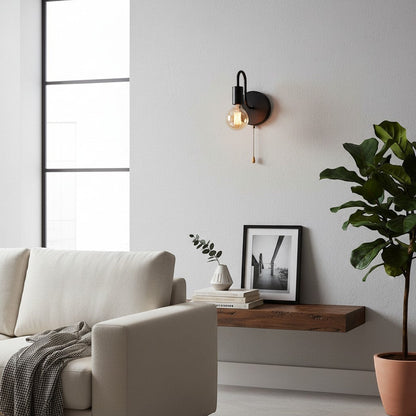 goodlampe black industrial Nordic iron wall lamp with pull chain and E27 bulb