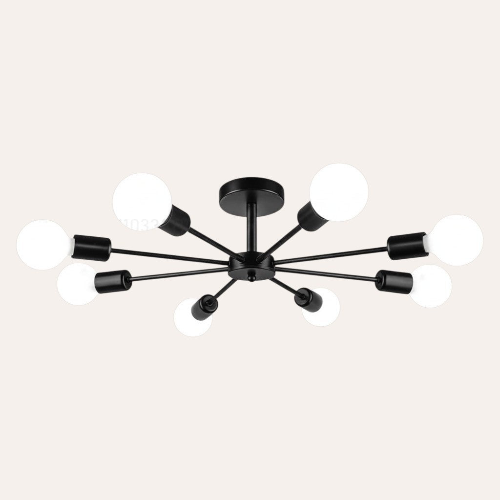 goodlampe black iron Sputnik chandelier with 8 exposed bulbs, modern ceiling light for dining room or living room.