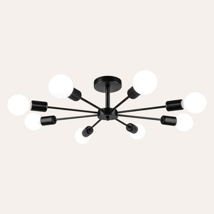 goodlampe black iron Sputnik chandelier with 8 exposed bulbs, modern ceiling light for dining room or living room.