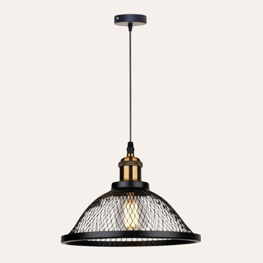 goodlampe black metal cage pendant light with E27 bulb, adjustable cord, 25cm diameter, vintage style for kitchen.