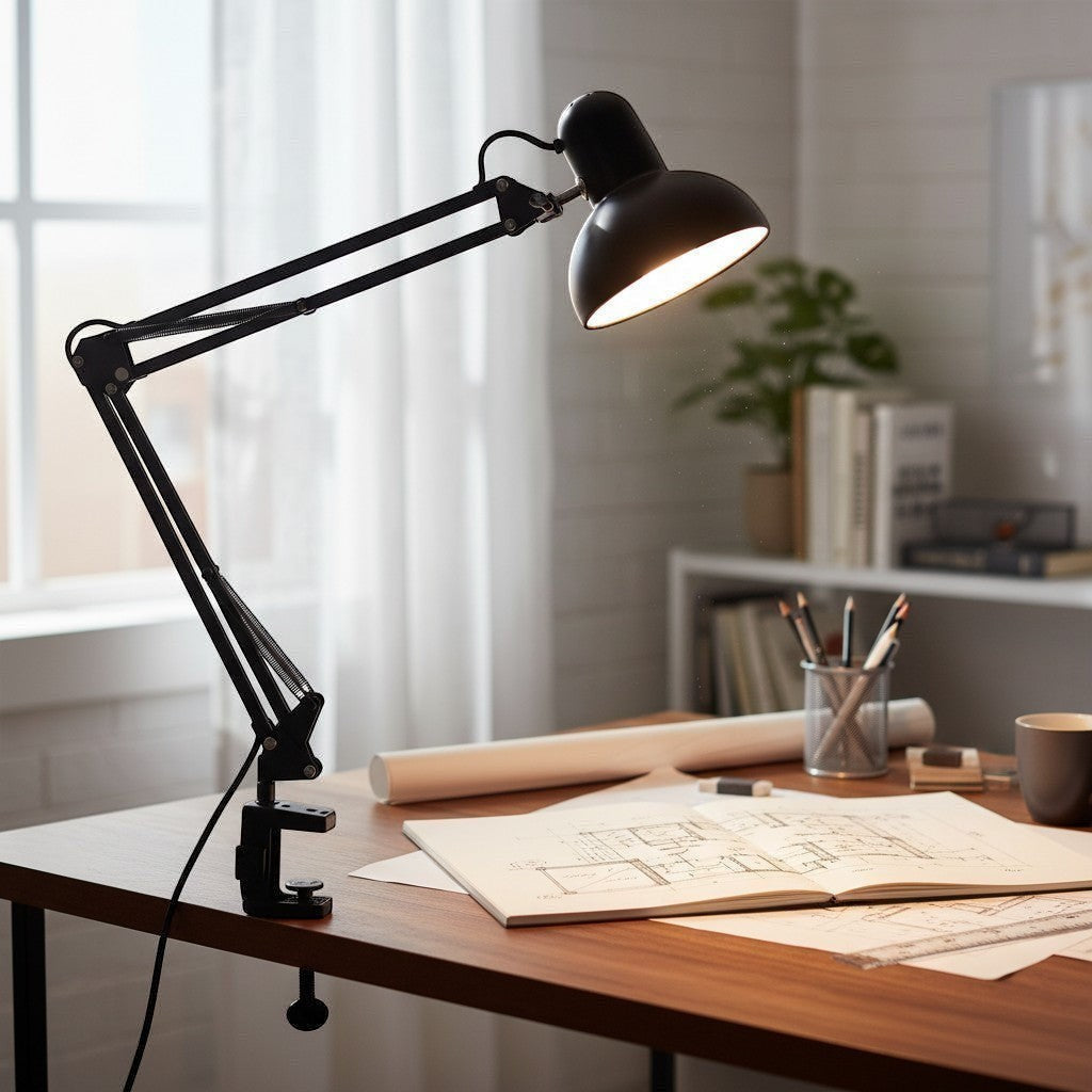goodlampe black metal desk lamp with flexible arm and clamp base, E27 socket