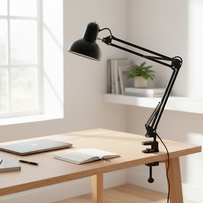 goodlampe black metal adjustable desk lamp with flexible arm and clamp base, E27 socket