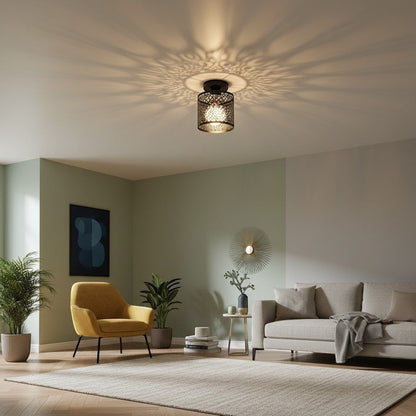 goodlampe black forged iron Nordic E27 ceiling light with a decorative circular pattern and exposed bulb.