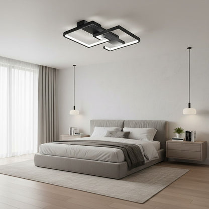 goodlampe black metal Nordic style LED ceiling light with two interlocking square frames, dimmable with remote