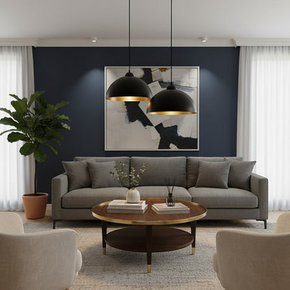 goodlampe black retro Nordic industrial pendant light with gold interior, metal dome shade.