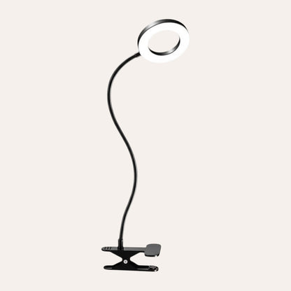 goodlampe black clip-on reading lamp with flexible gooseneck, 3 color modes and 10 brightness levels.
