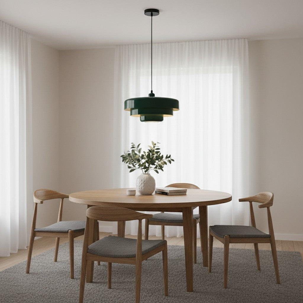 goodlampe dark green tiered aluminium pendant light with gold interior, modern Nordic style