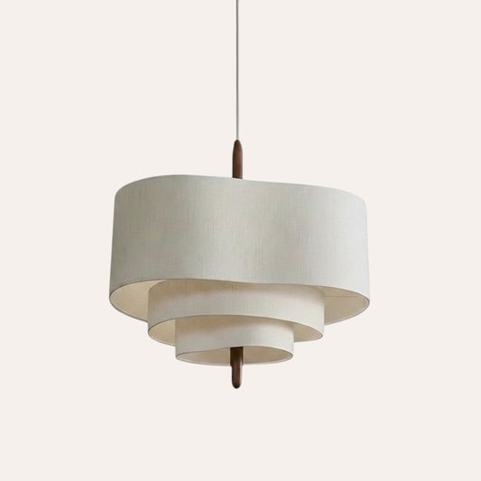 goodlampe Wabi Sabi Japanese fabric pendant light with layered oval shades and wood accents, ideal for living rooms.
