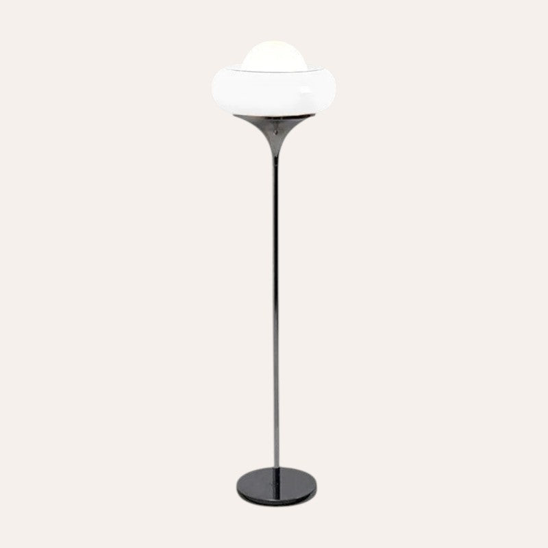Lampadaire Bauhaus goodlampe avec pied en métal noir et diffuseur en verre blanc au design rétro moderne