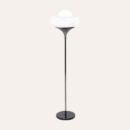 Lampadaire Bauhaus goodlampe avec pied en métal noir et diffuseur en verre blanc au design rétro moderne