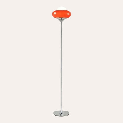Lampadaire Bauhaus goodlampe avec abat-jour en verre orange et pied en métal chromé pour un éclairage rétro moderne