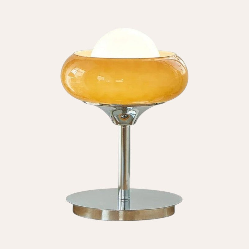 Lampadaire Bauhaus goodlampe avec globe en verre orange et base en métal chromé style rétro moderne