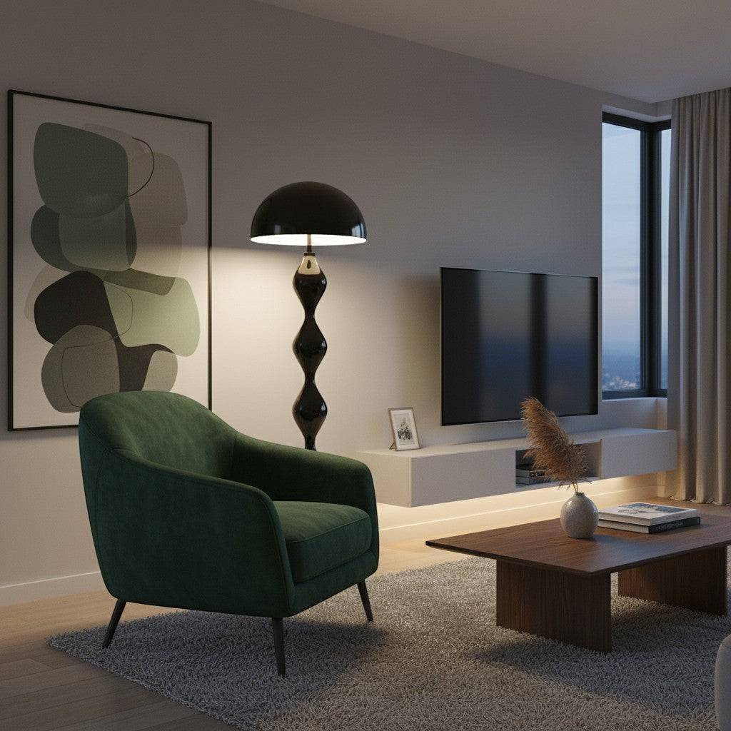 goodlampe lampadaire champignon noir en fer et alliage, style nordique, éclairage LED vers le bas pour salon.
