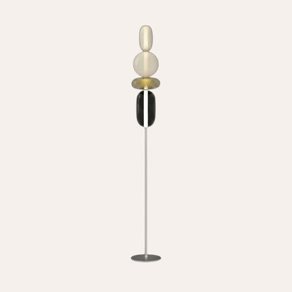 Lampadaire design italien goodlampe avec boules en verre superposées et structure fine en métal noir et blanc
