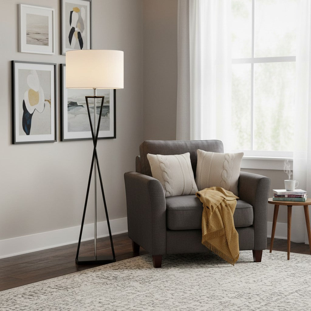 goodlampe lampadaire moderne en fer noir avec abat-jour blanc en tissu, éclairage vers le haut