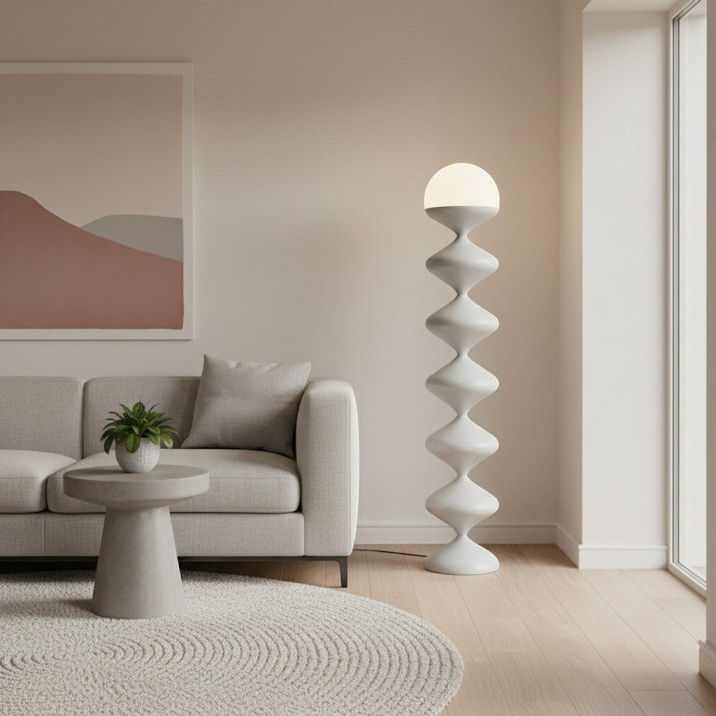 goodlampe lampadaire moderne gris avec abat-jour blanc sphérique et structure en métal peint