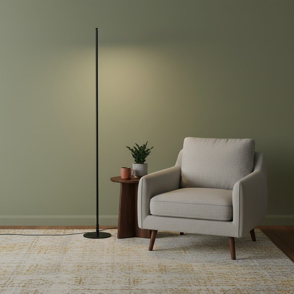 goodlampe lampadaire LED noir style Bauhaus, finitions en fer peint, éclairage haut et bas, idéal salon et chambre.