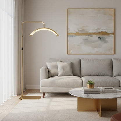 goodlampe lampadaire LED demi-lune doré 36W sur trépied 180cm, éclairage moderne pour intérieur.