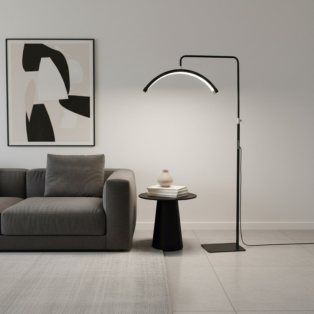 goodlampe lampadaire LED demi-lune noir 36W sur trépied 180cm, éclairage moderne pour intérieur.